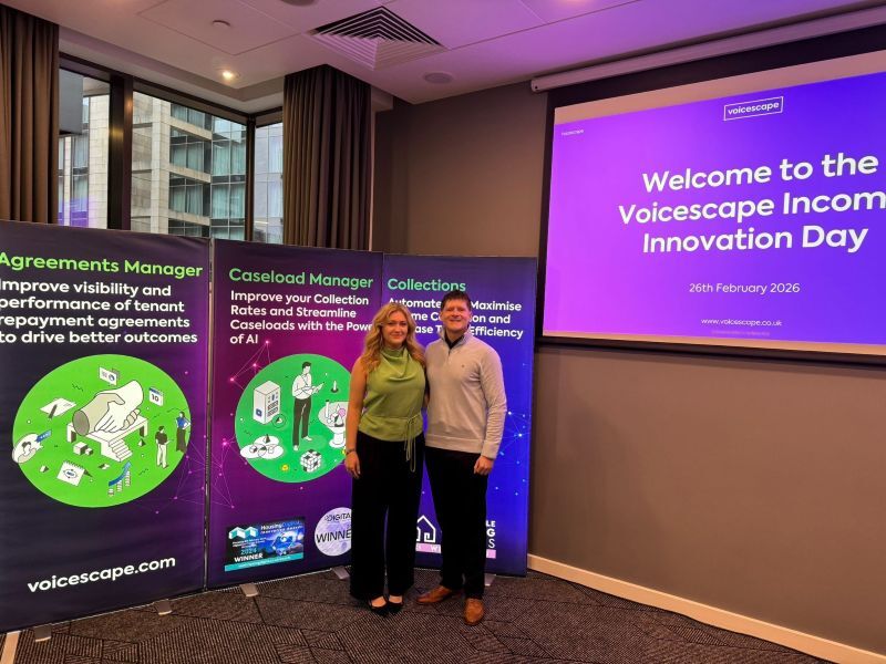 A photograph of the Voicescape Team at the Manchester Income Innovation Day 